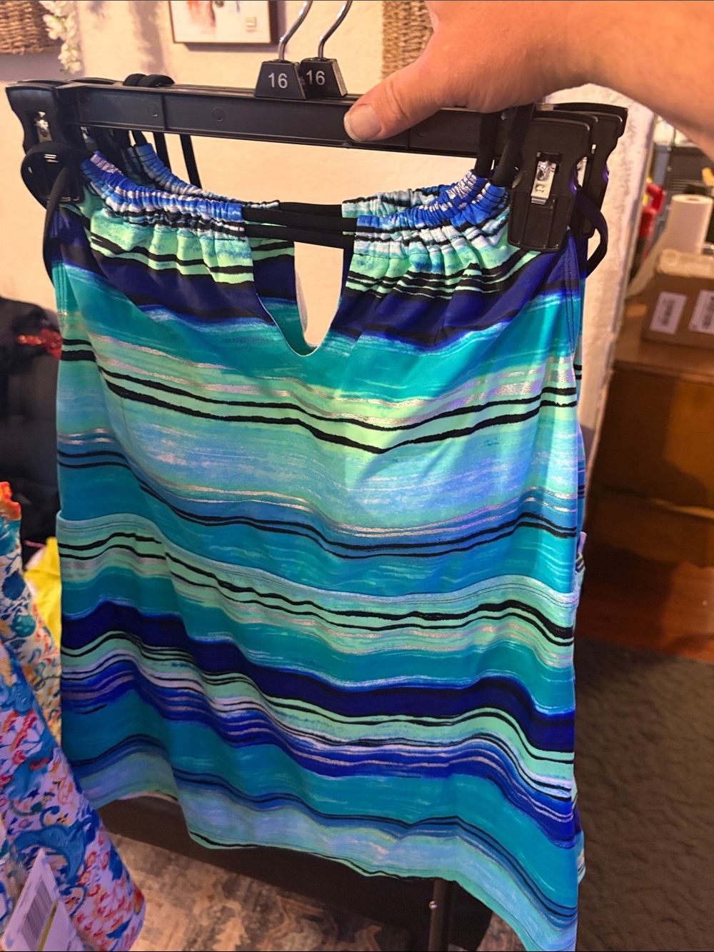 Striped Aqua & Teal Women's Swim top